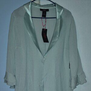 Midnight Velvet Robe 100% Poly Mint Green 1 Front Button Womens Plus Size 16 NWT